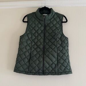 J. Jill Size Petite M Women's Green Down Puffer Vest Green Quilted Full Zip